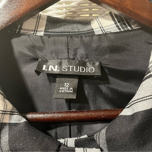 Vtg I.N. STUDIO Jacket GLEN PLAID Sz 12 Black White Grey RETRO Mid-Length PREPPY - Picture 12 of 16